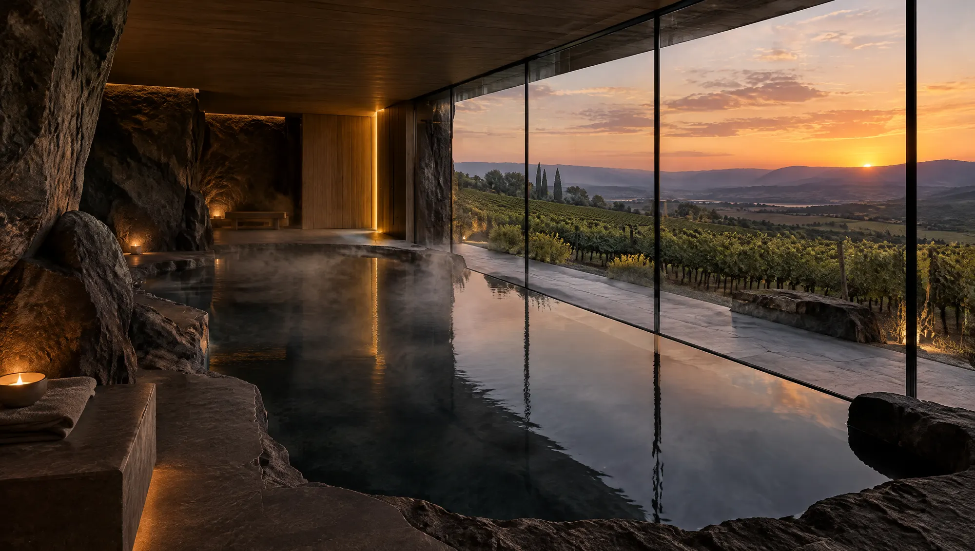 The pool is cut into the basalt itself.